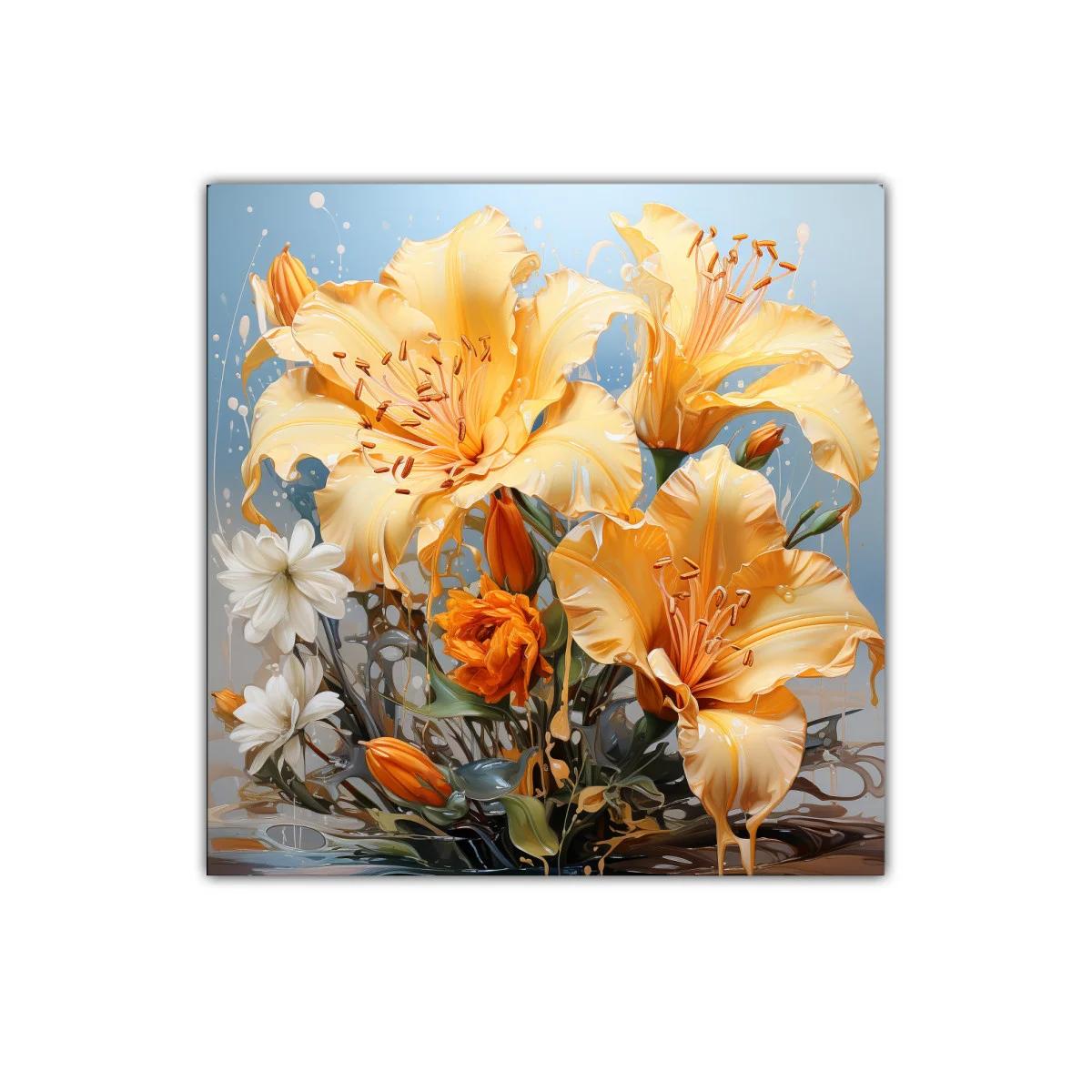 Cuadro decorativo con ramo de flores amarillas y anaranjadas vibrantes — imagen principal