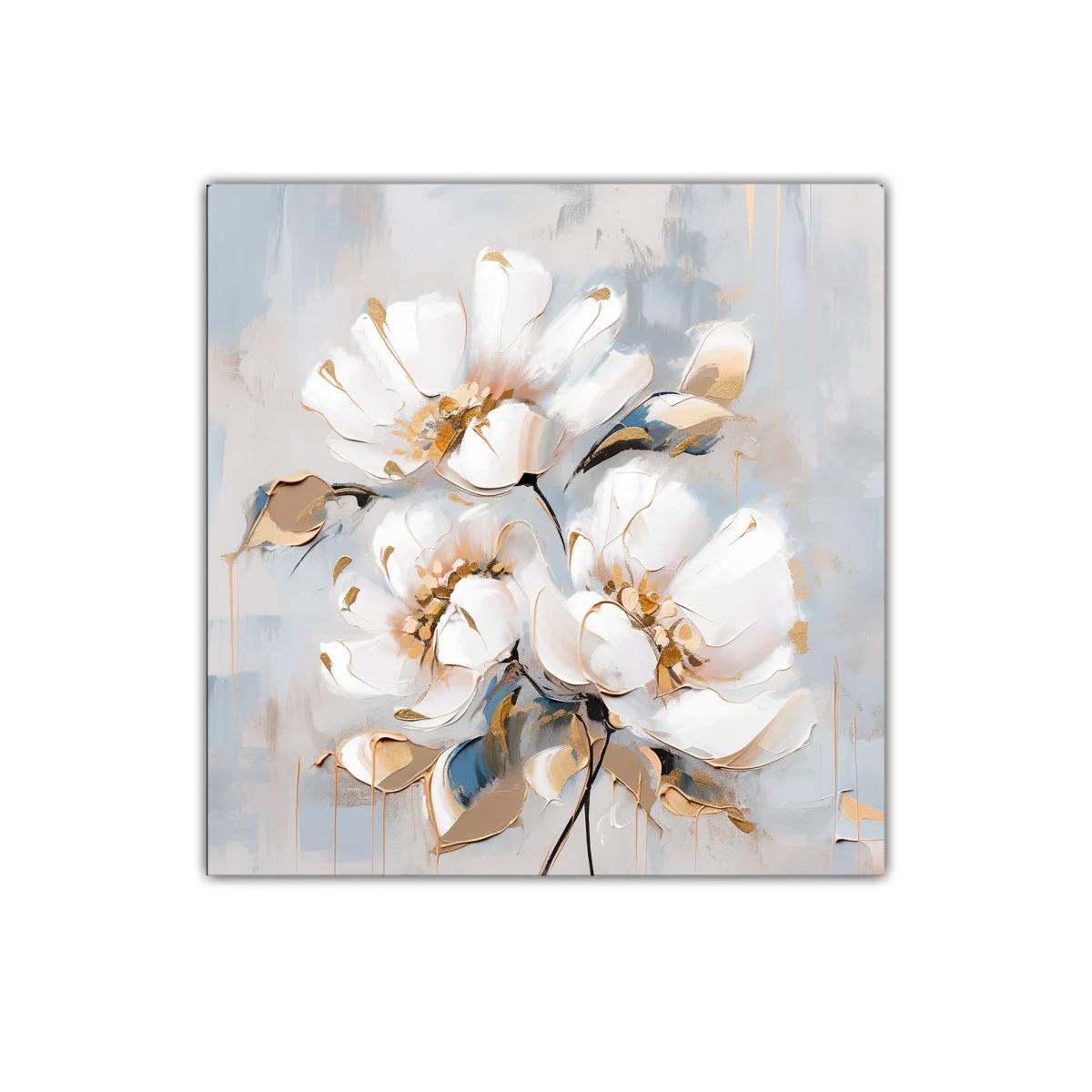 Cuadro decorativo con flores blancas y tonos dorados suaves — imagen principal