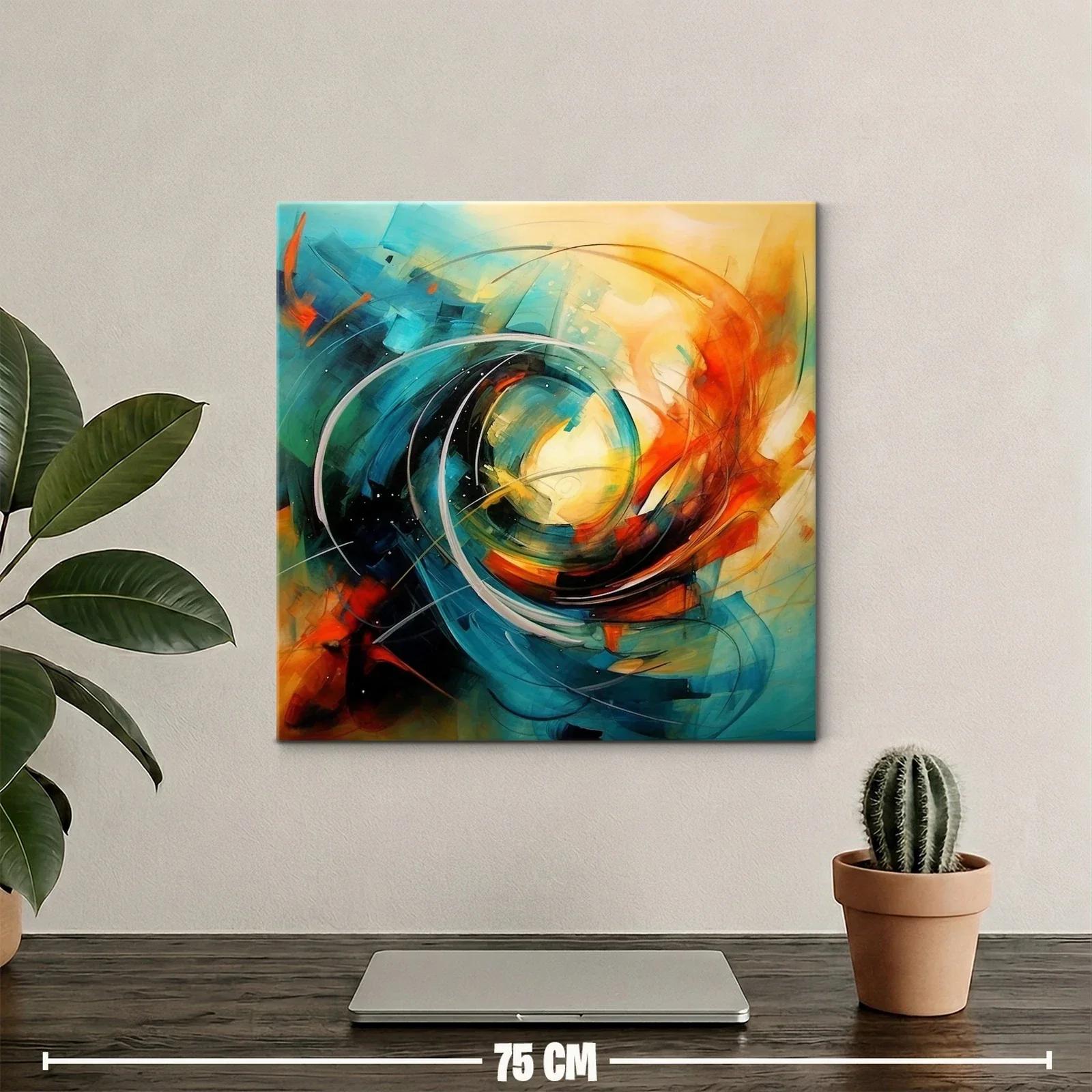 Cuadro abstracto con energía vibrante y dinámica en azul y naranja — miniatura 2