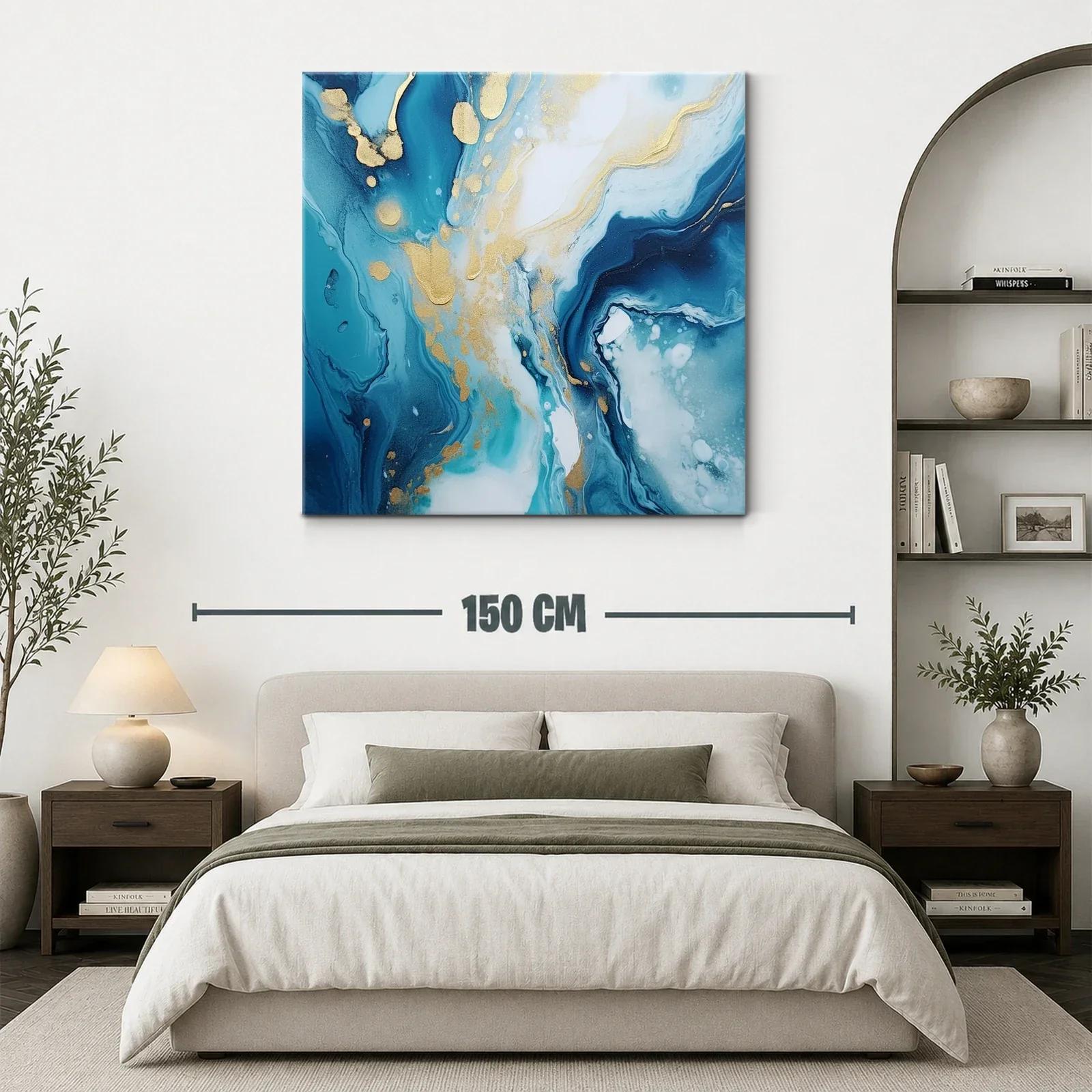 Cuadro abstracto en tonos azules y dorados elegantes — miniatura 3
