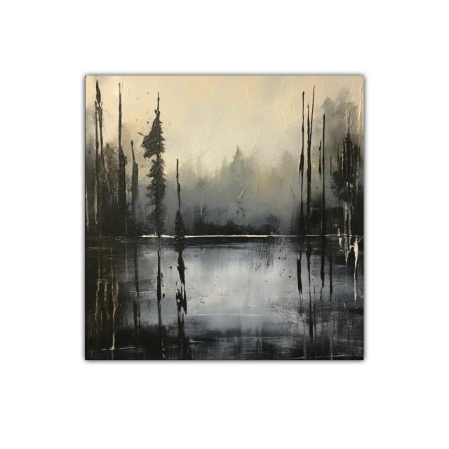Paisaje abstracto en tonos grises y negros con reflejos