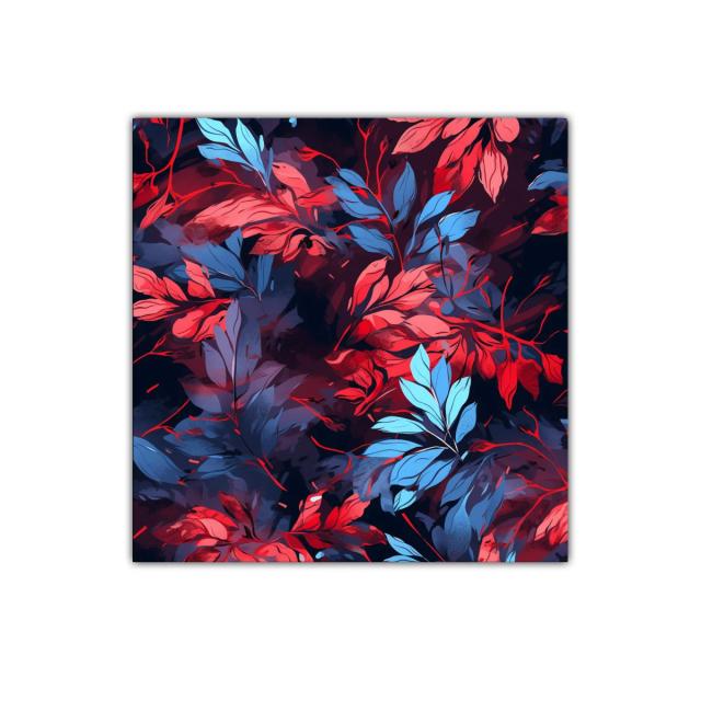 Cuadro decorativo con intenso diseño de hojas rojas y azules
