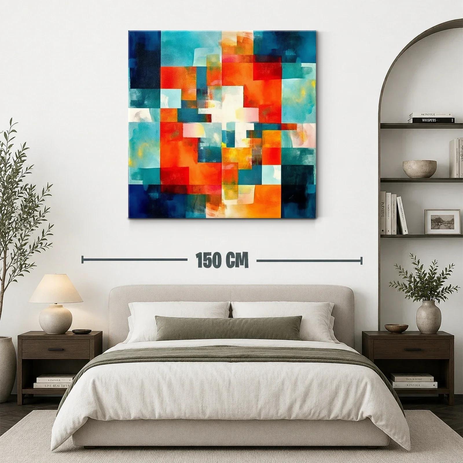 Cuadro abstracto con bloques vibrantes y tonos cálidos — miniatura 3