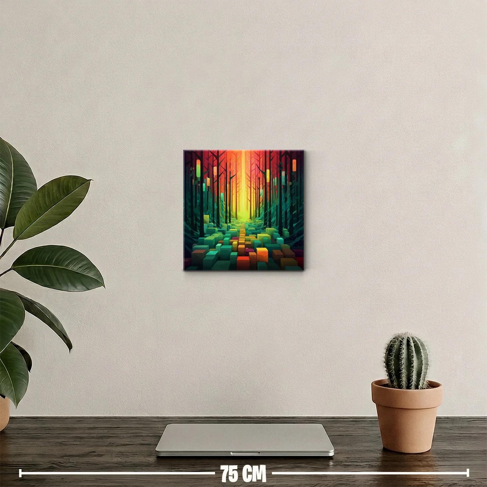 Paisaje abstracto vibrante con bosque y formas geométricas — miniatura 2