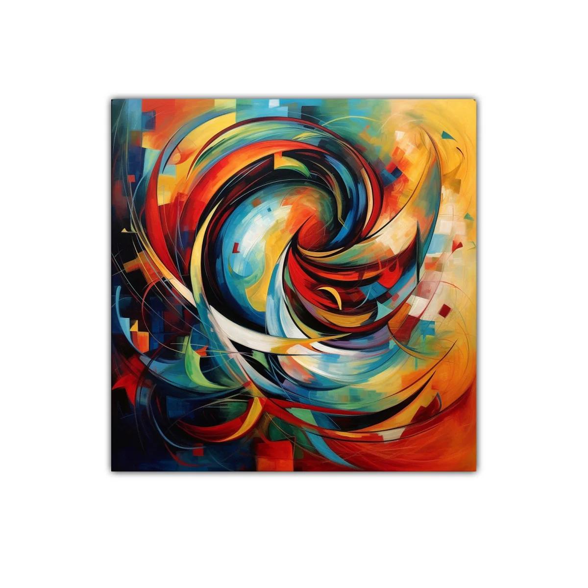 Cuadro abstracto dinámico con colores vibrantes y formas curvas
