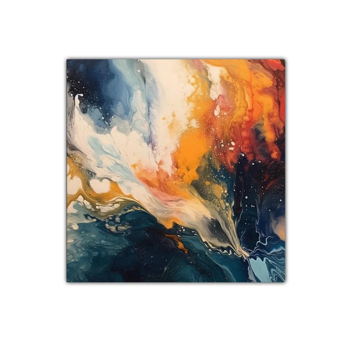 Cuadro abstracto en vibrantes tonos naranjas y azules intensos — imagen principal