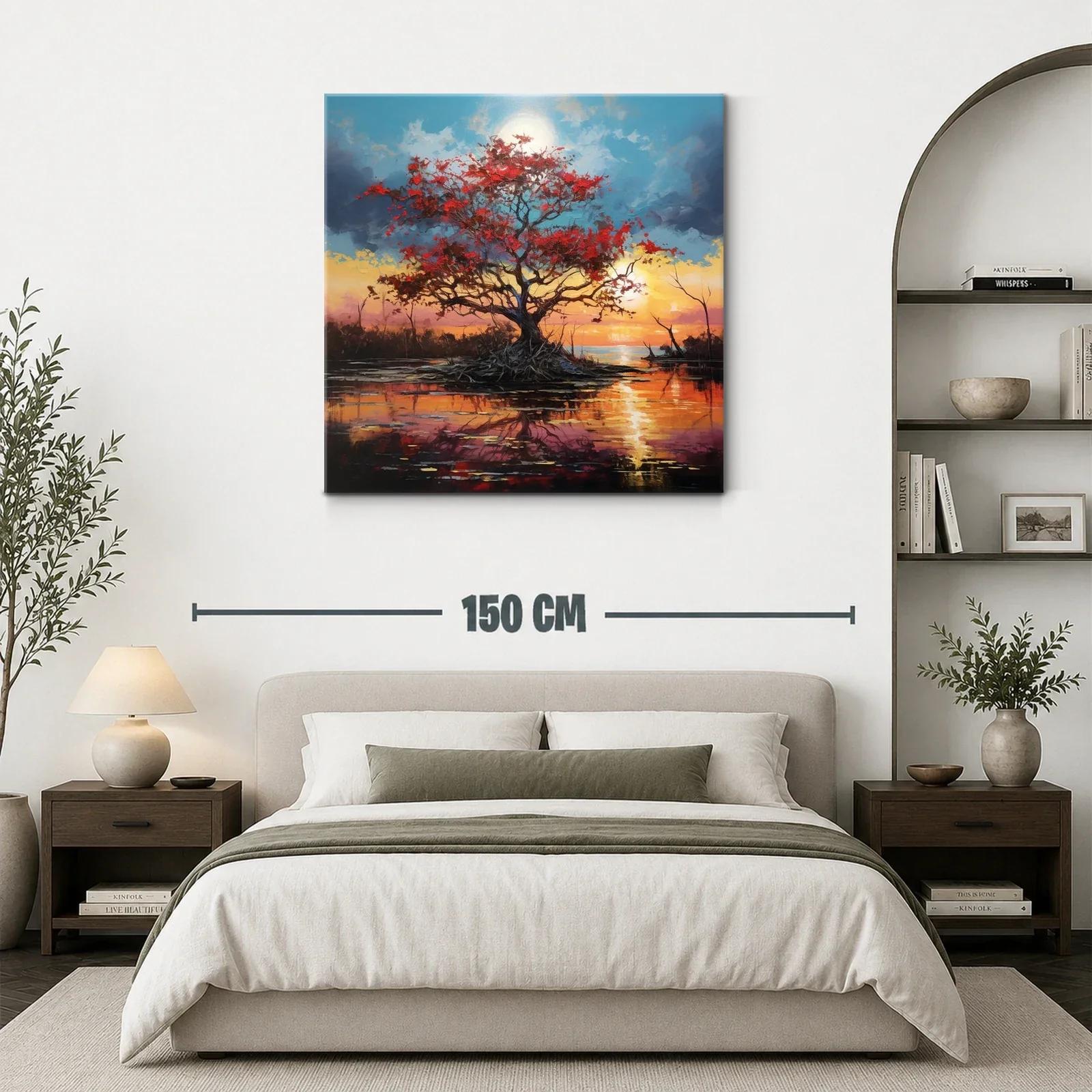 Árbol en paisaje al atardecer con tonos cálidos y azules — miniatura 3