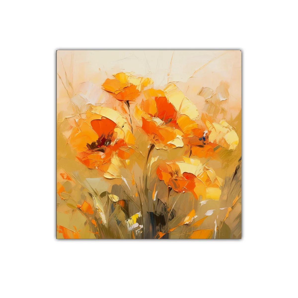 Cuadro decorativo con flores vibrantes en tonos cálidos