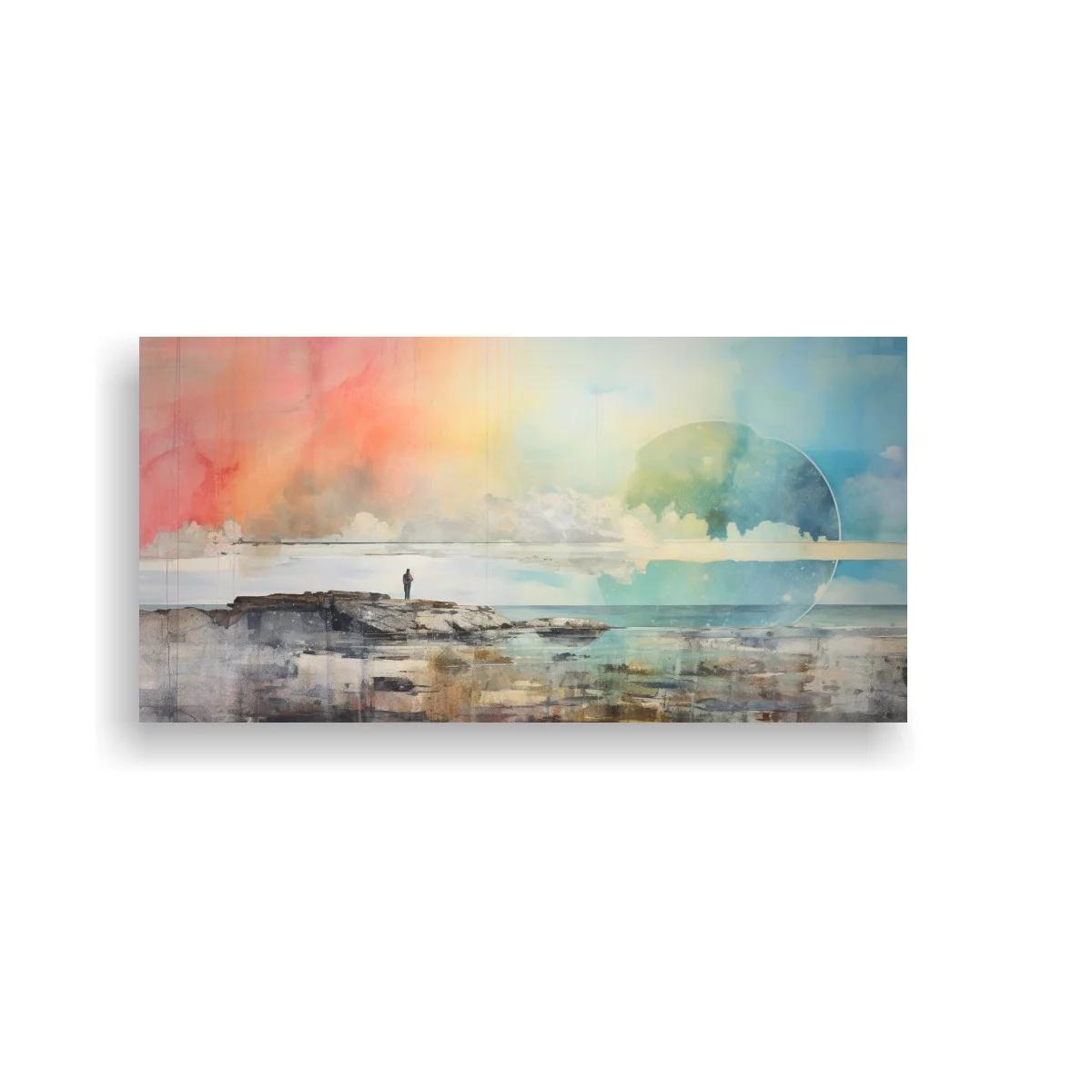 Cuadro paisaje marino abstracto con cielo etéreo