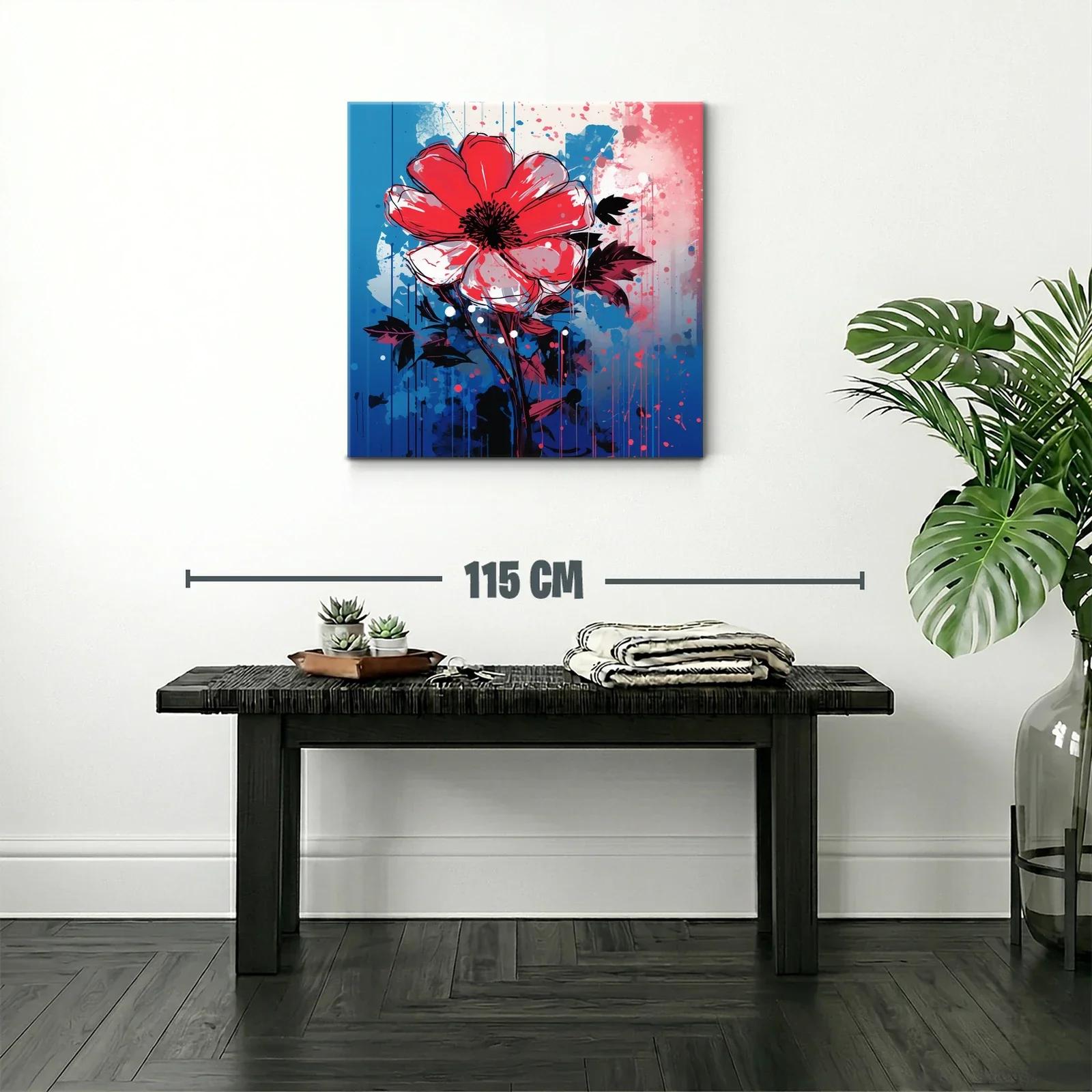 Flor roja vibrante sobre fondo azul y rosa — miniatura 2