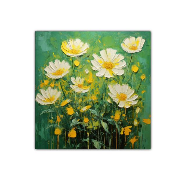 Cuadro decorativo flores blancas sobre fondo verde vibrante