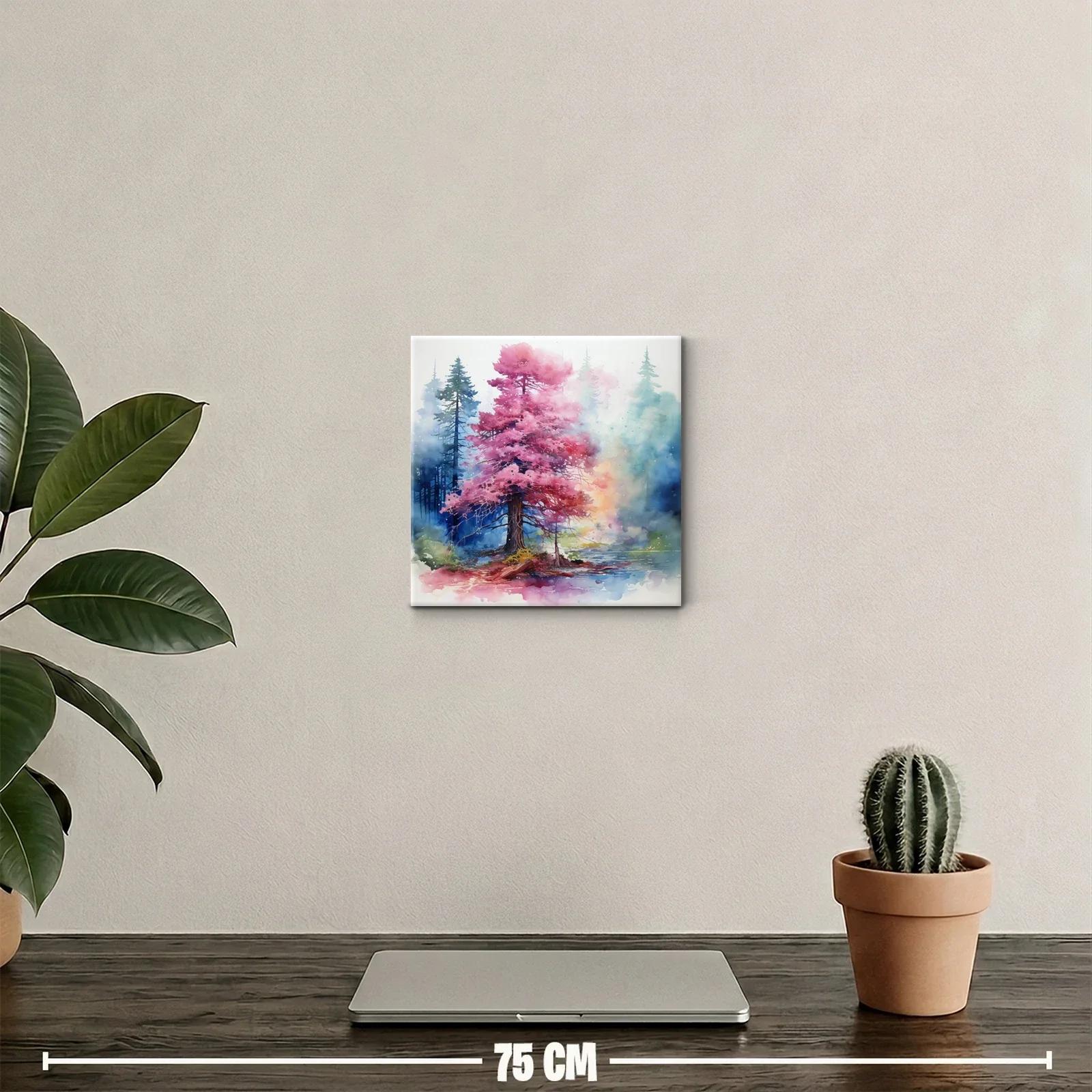 Árbol rosa brillante en bosque mágico y sereno — miniatura 2