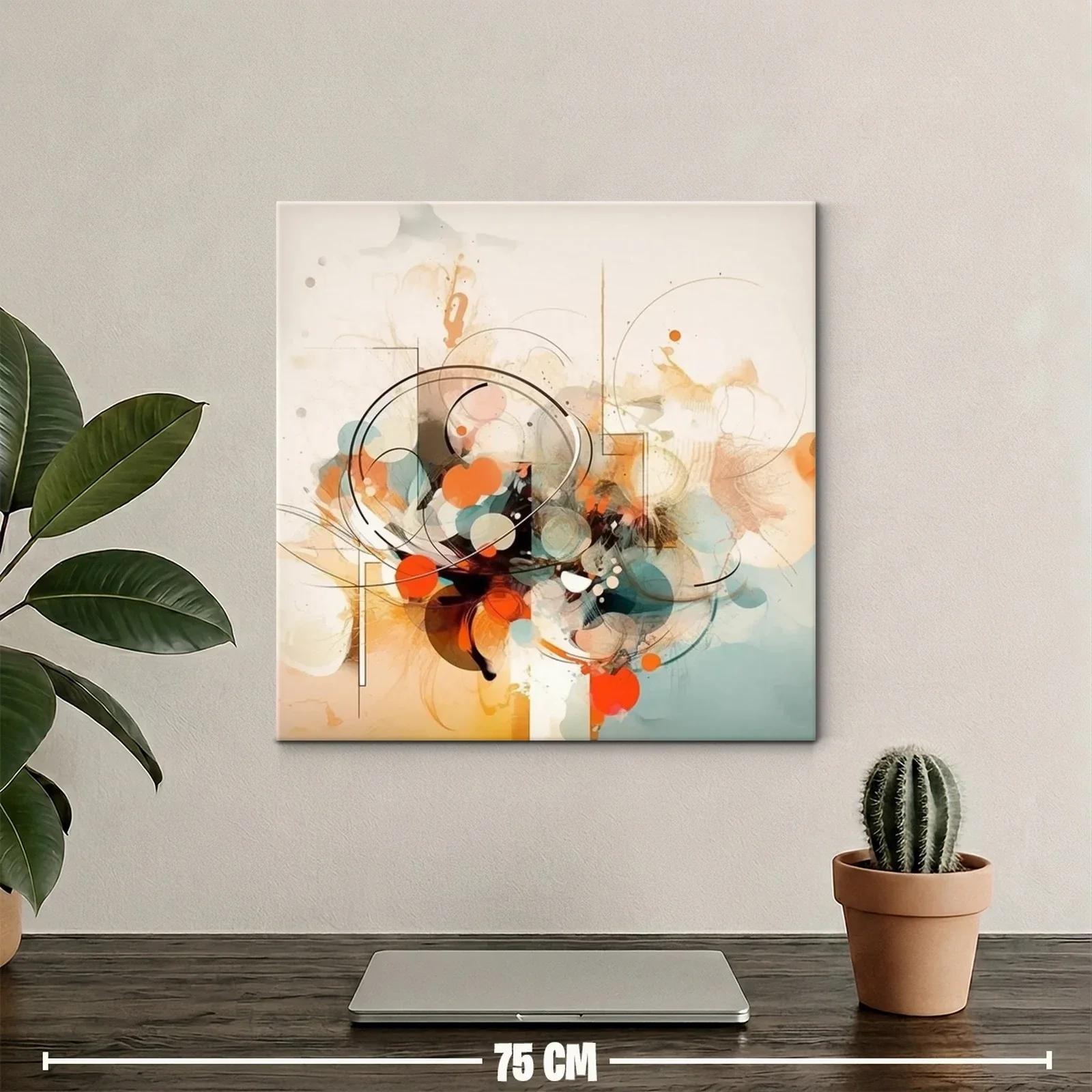 Cuadro abstracto en tonos cálidos y fríos con formas dinámicas — miniatura 2