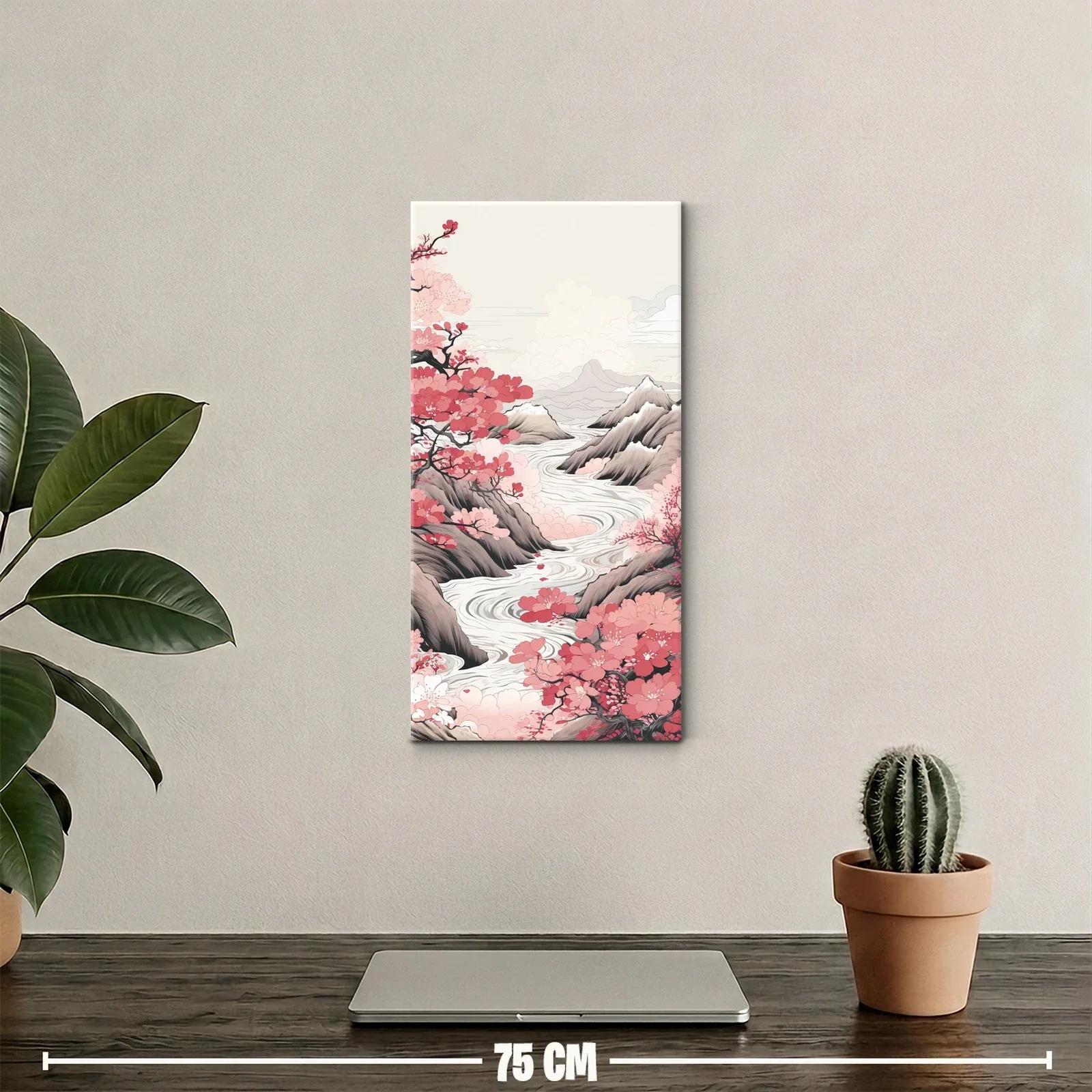 Cuadro paisaje con cerezos en flor y río sinuoso — miniatura 2