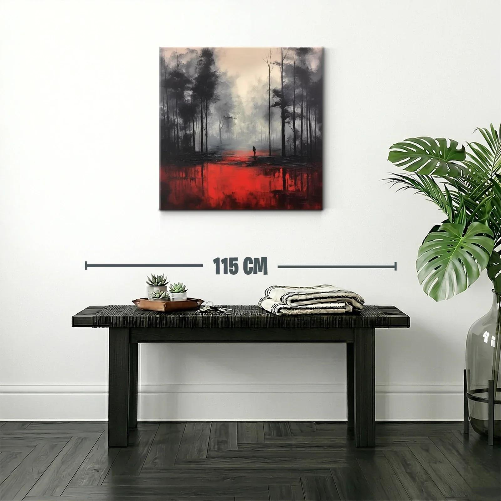 Bosque brumoso con reflejos intensos en rojo vibrante — miniatura 2
