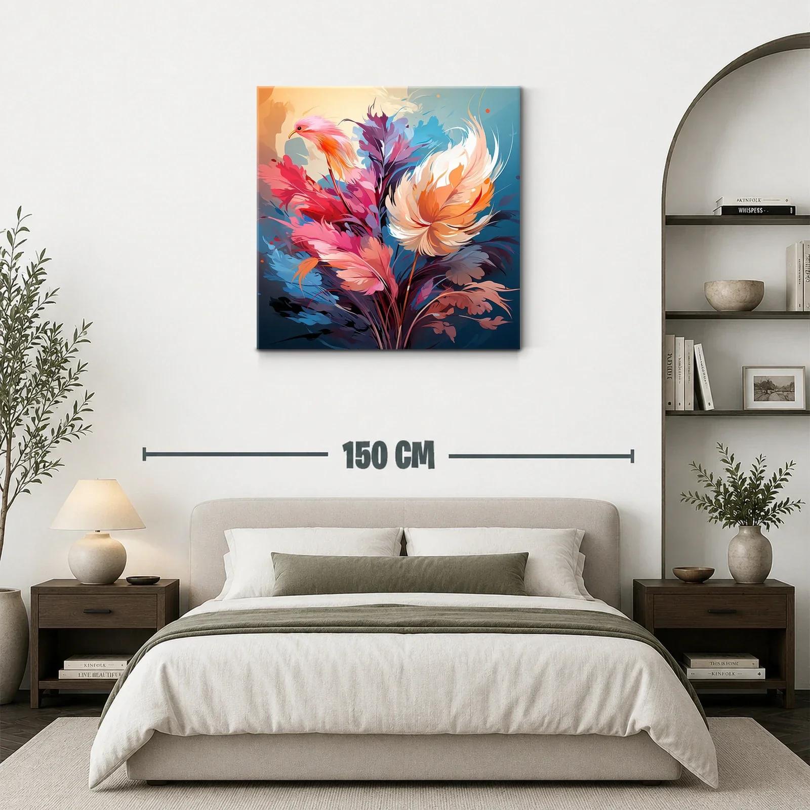 Cuadro floral vibrante con tonos cálidos y fríos — miniatura 3