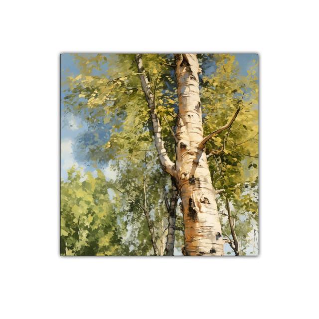 Árbol de abedul con follaje en tonos verdes y cielo azul