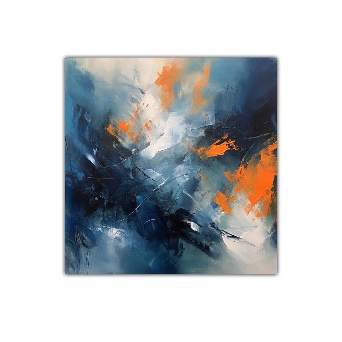Cuadro abstracto con tonos azulados y naranjas vibrantes — miniatura 1