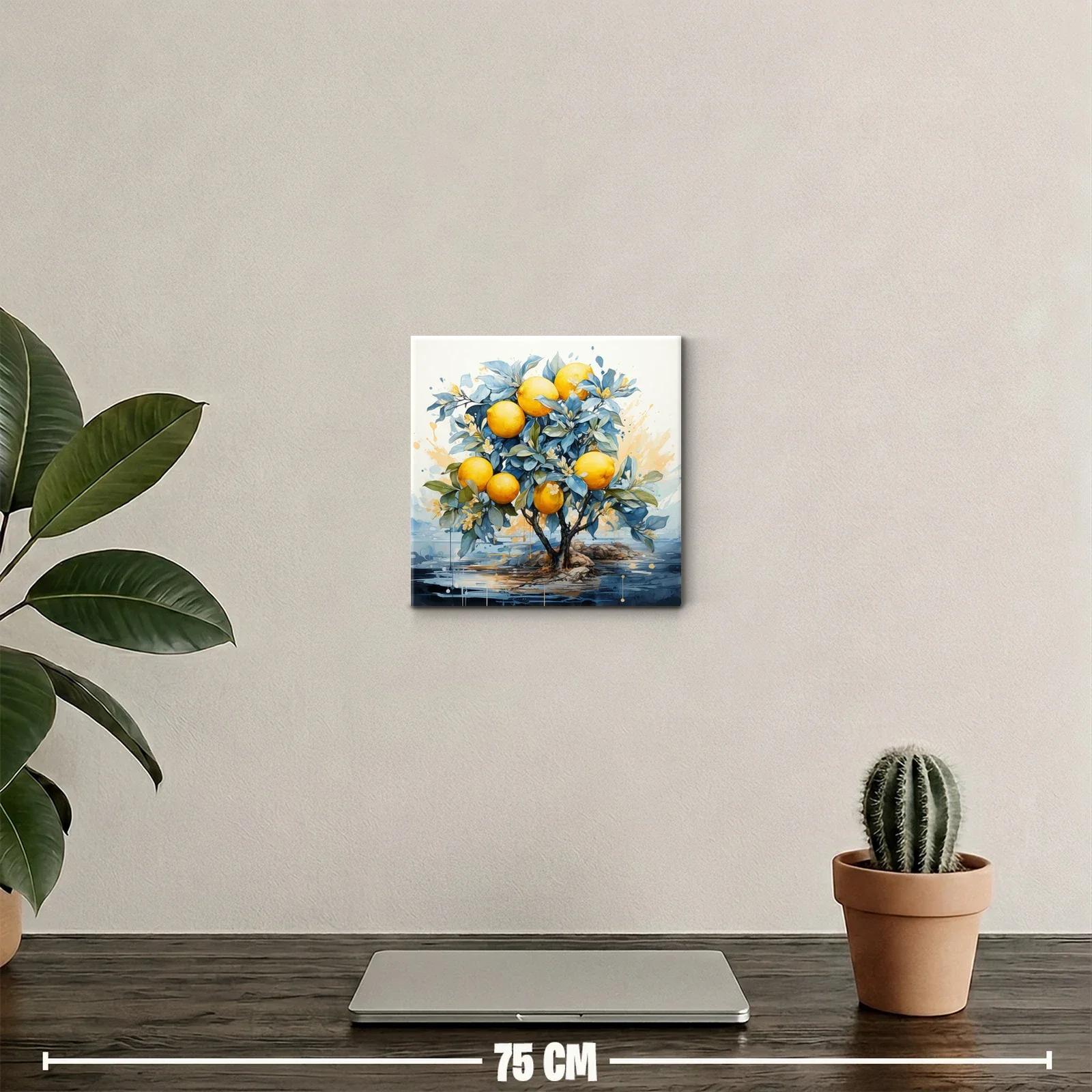 Cuadro decorativo con árbol de naranjas vibrantes y hojas azules — miniatura 2