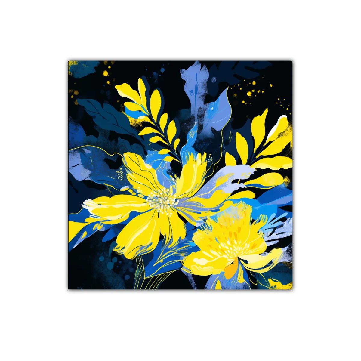 Flores vibrantes en tonos amarillos y azules expresivos — imagen principal