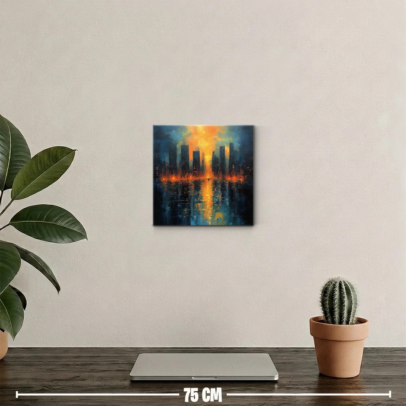 Atardecer vibrante sobre ciudad reflejada en agua — miniatura 2