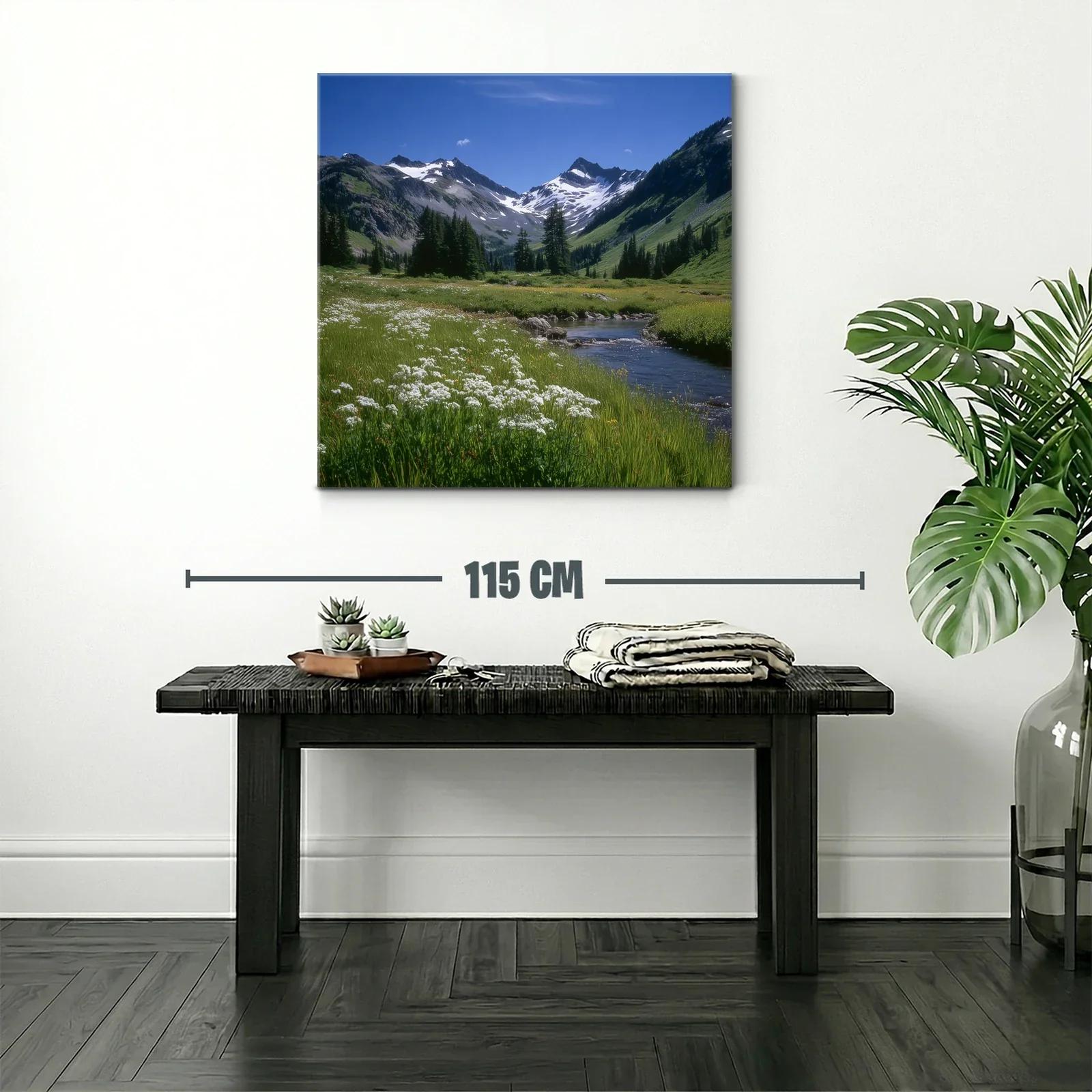 Paisaje natural con montañas nevadas y pradera verde — miniatura 2