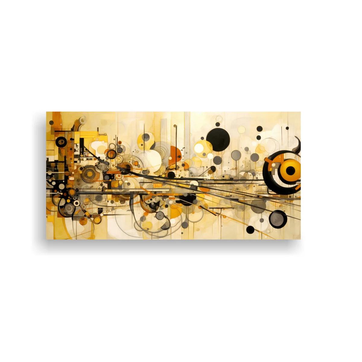 Cuadro composición geométrica abstracta con círculos y líneas cruzadas