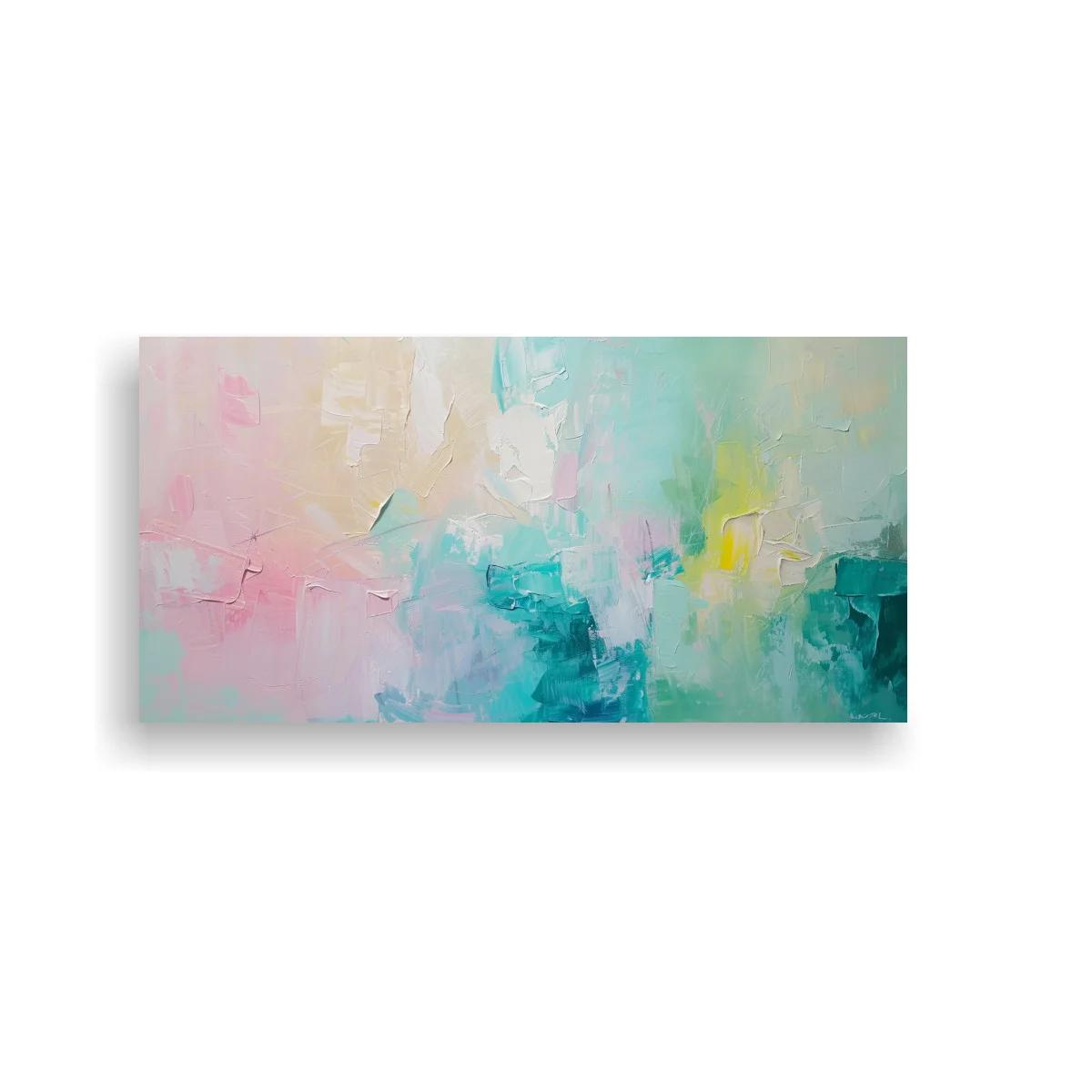 Cuadro abstracto turquesa y rosa etéreo