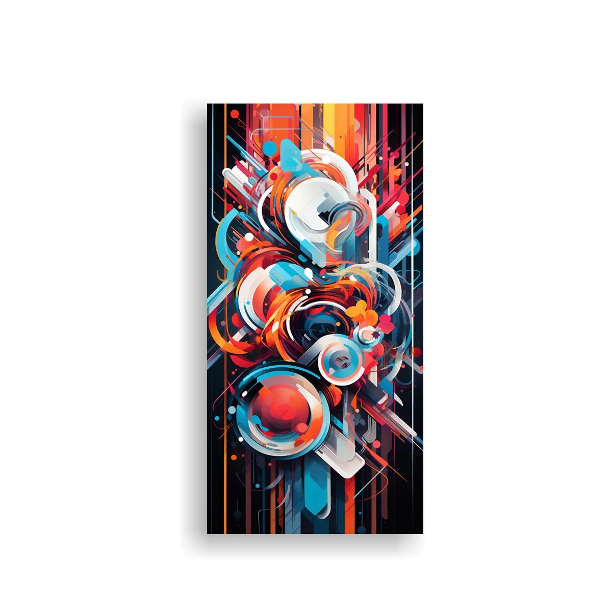 Cuadro abstracto de círculos brillantes y trazos mecánicos — imagen principal