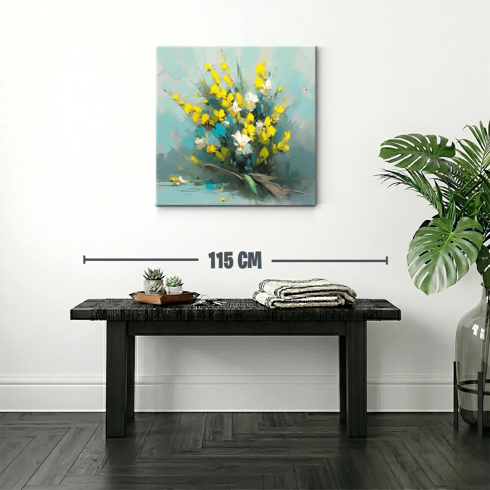 Ramo vibrante con flores amarillas y blanco sobre fondo azul — miniatura 2