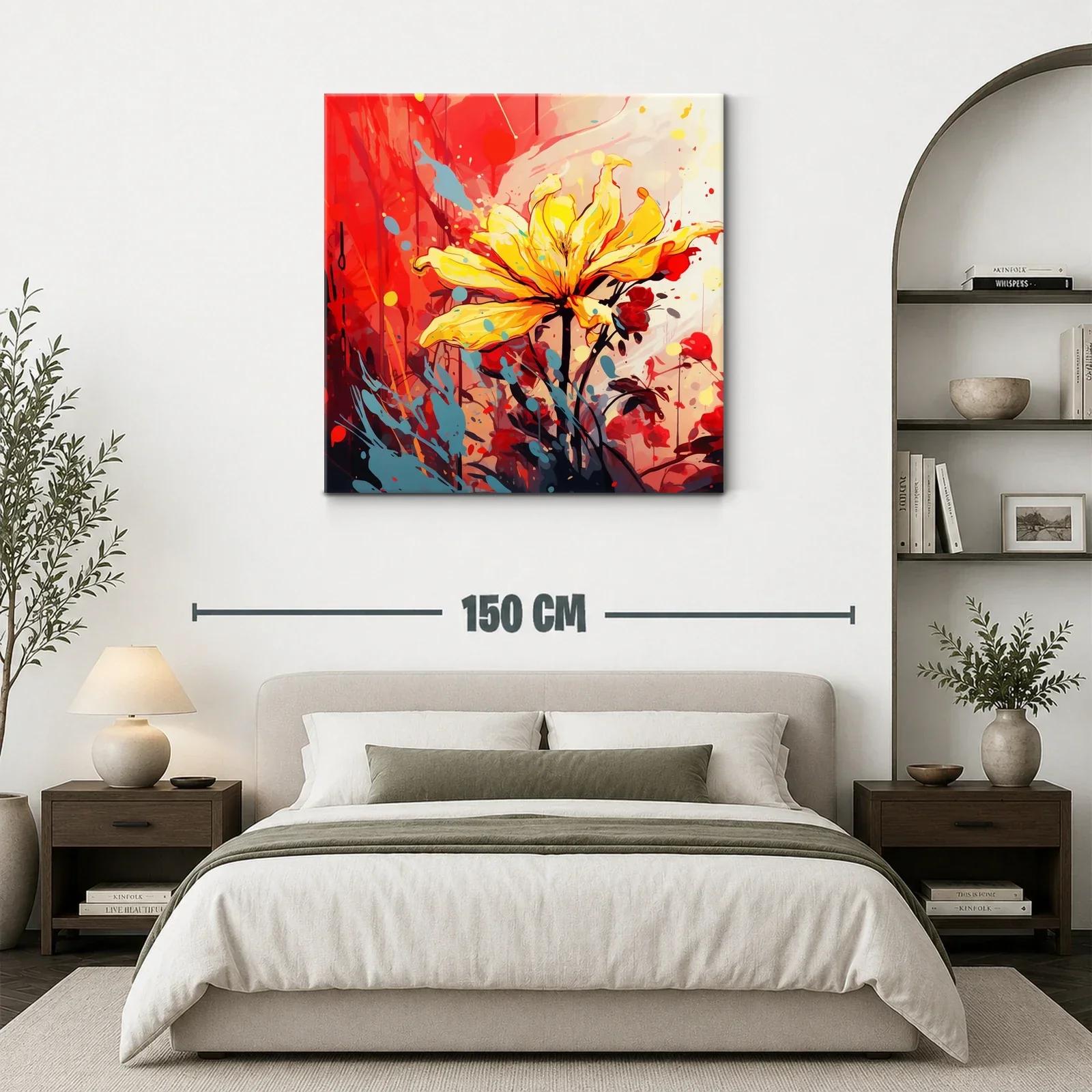Flor amarilla vibrante con fondo rojo y azul moderno — miniatura 3