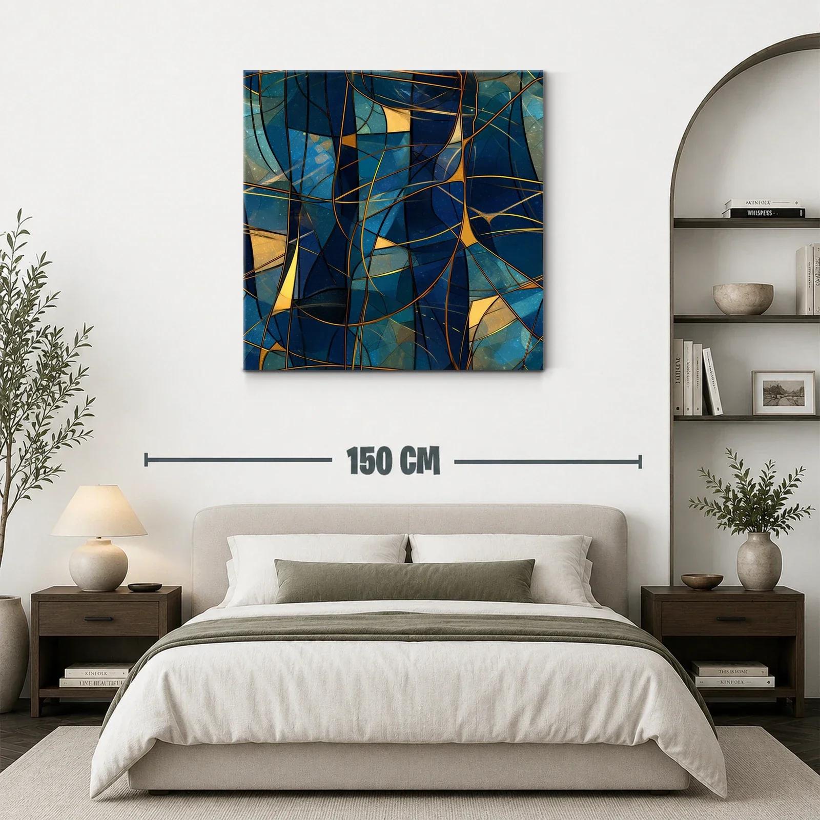 Composición abstracta con tonos azules y líneas doradas entrelazadas — miniatura 3