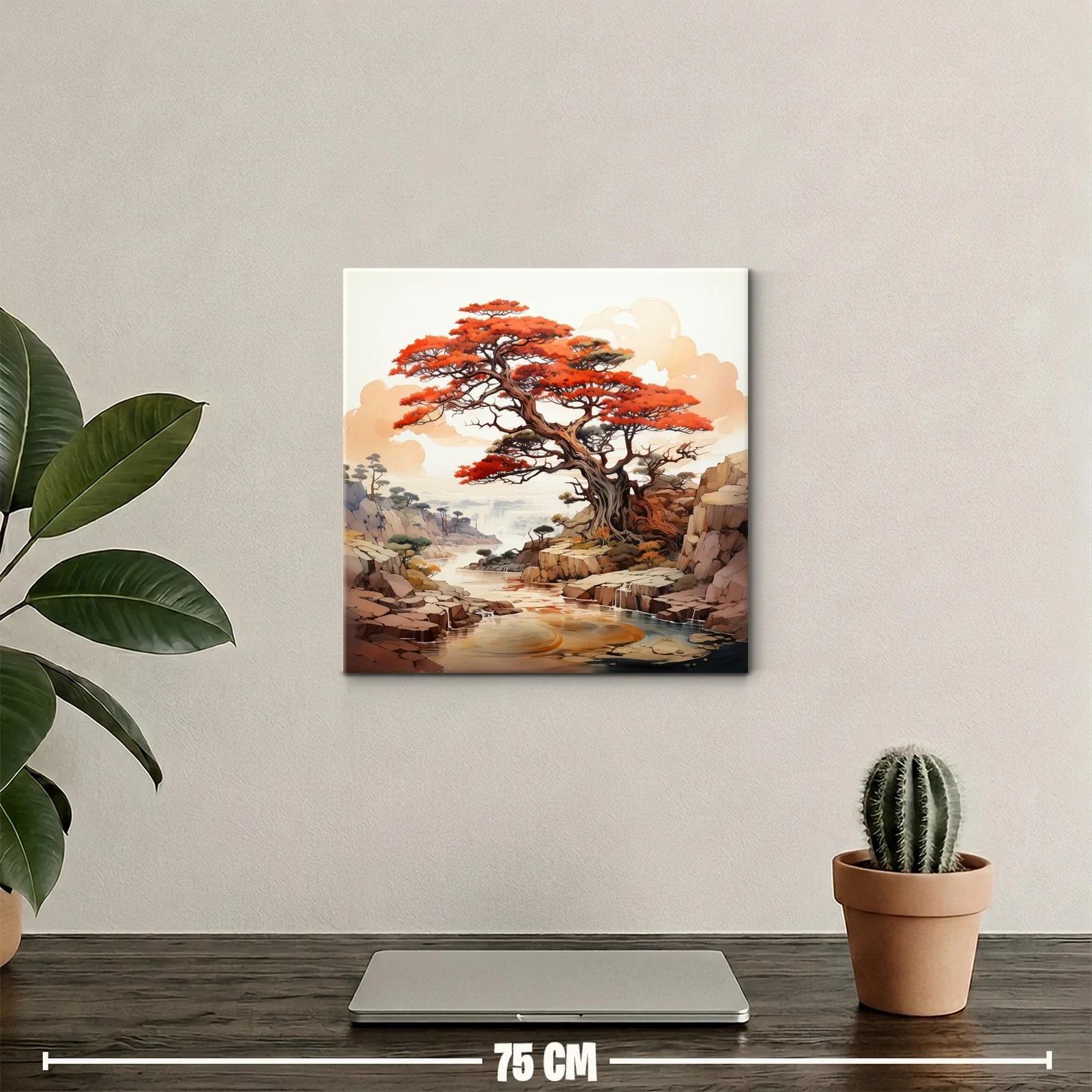 Árbol rojizo en paisaje sereno y rocoso — miniatura 2