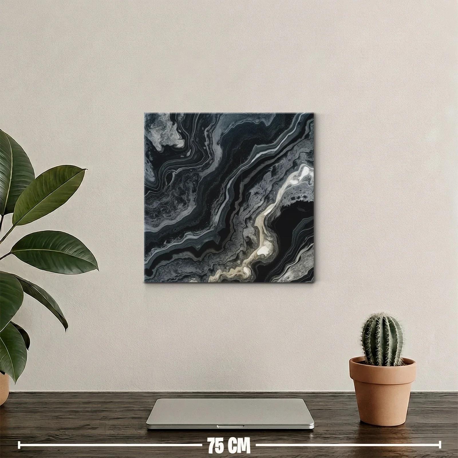 Cuadro abstracto en tonos grises y negros con toques beige — miniatura 2