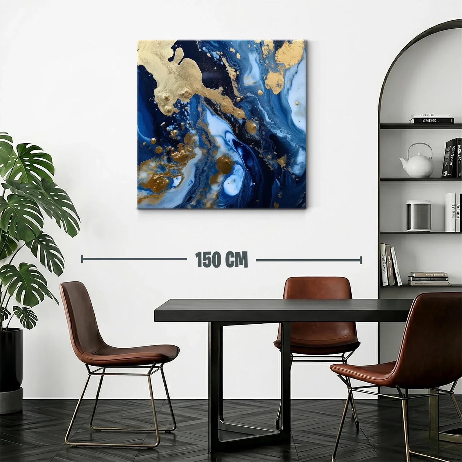 Cuadro abstracto con tonos azul oscuro y dorado elegante — miniatura 2