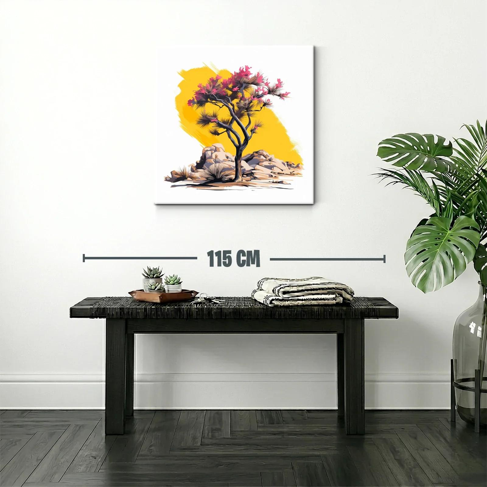 Árbol floreciente con fondo amarillo vibrante — miniatura 2