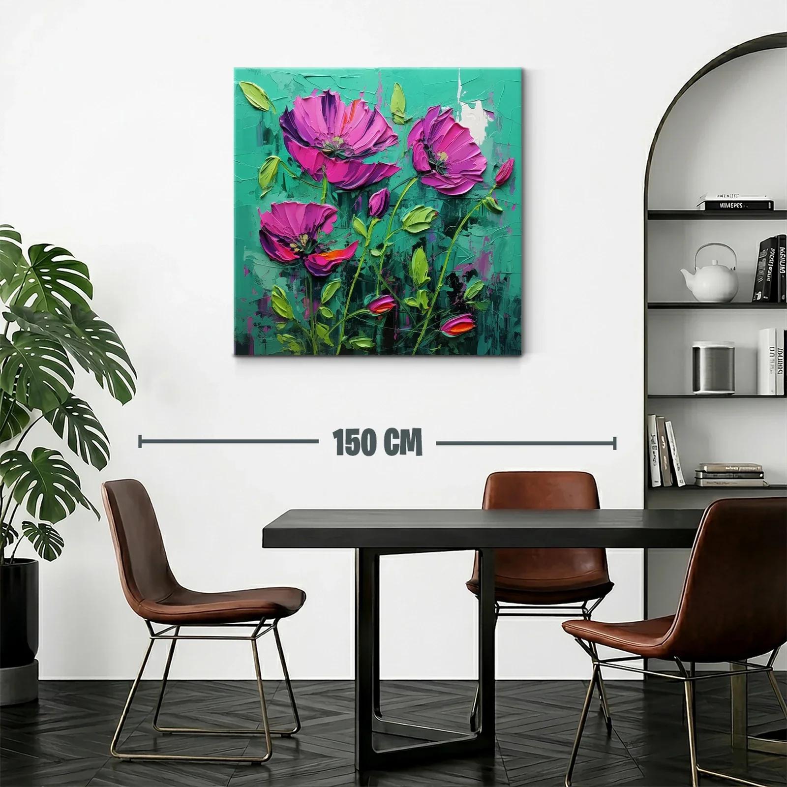 Cuadro con flores fucsias vibrantes sobre fondo verde — miniatura 2