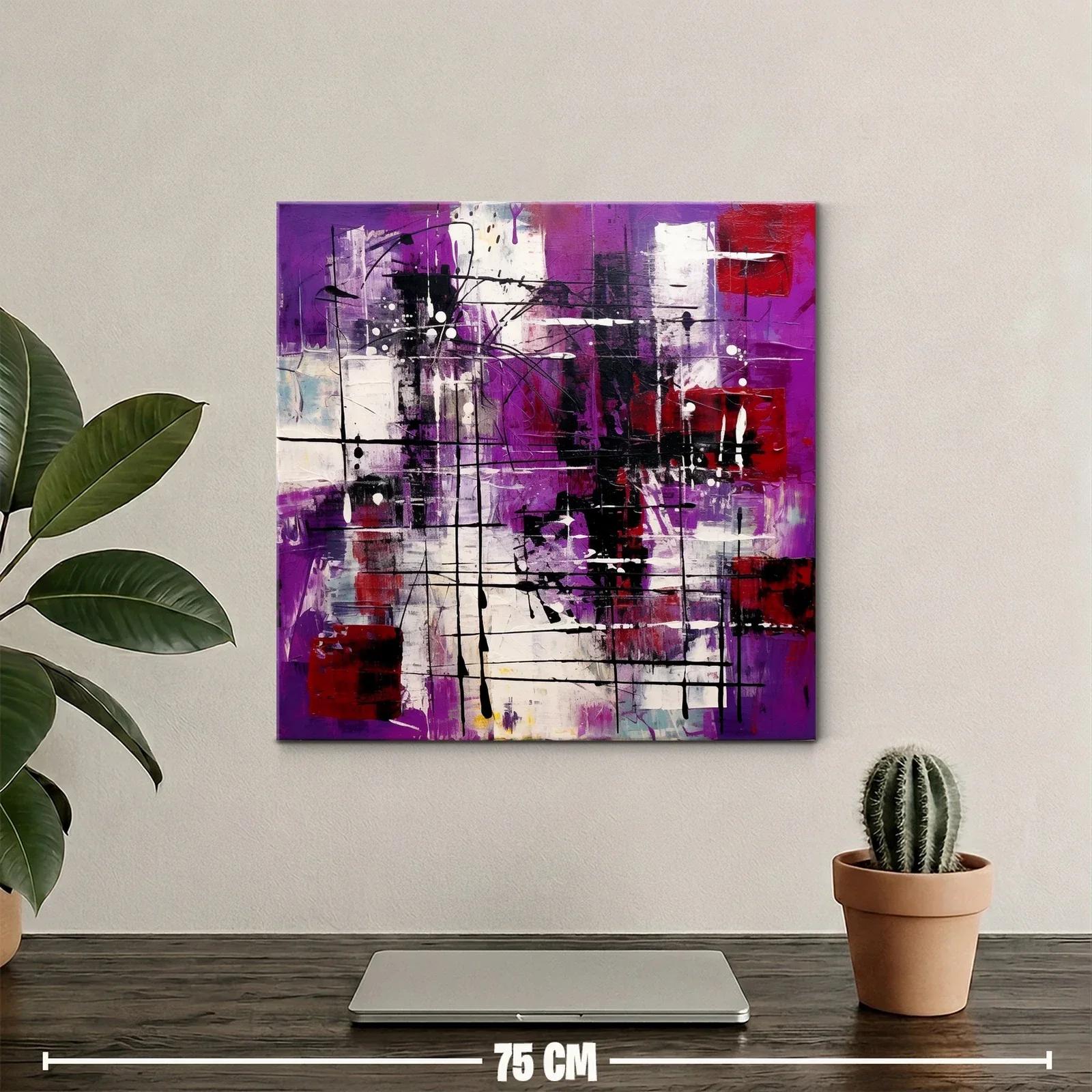 Cuadro abstracto contemporáneo con tonos púrpura y rojo — miniatura 2