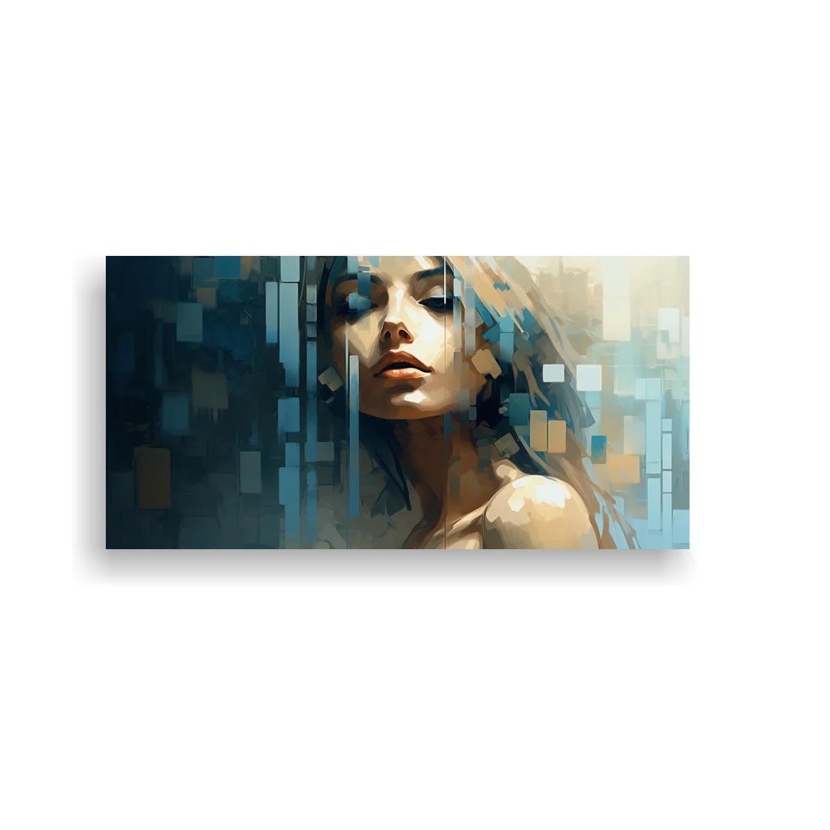 Cuadro retrato de mujer rubia con bloques abstractos