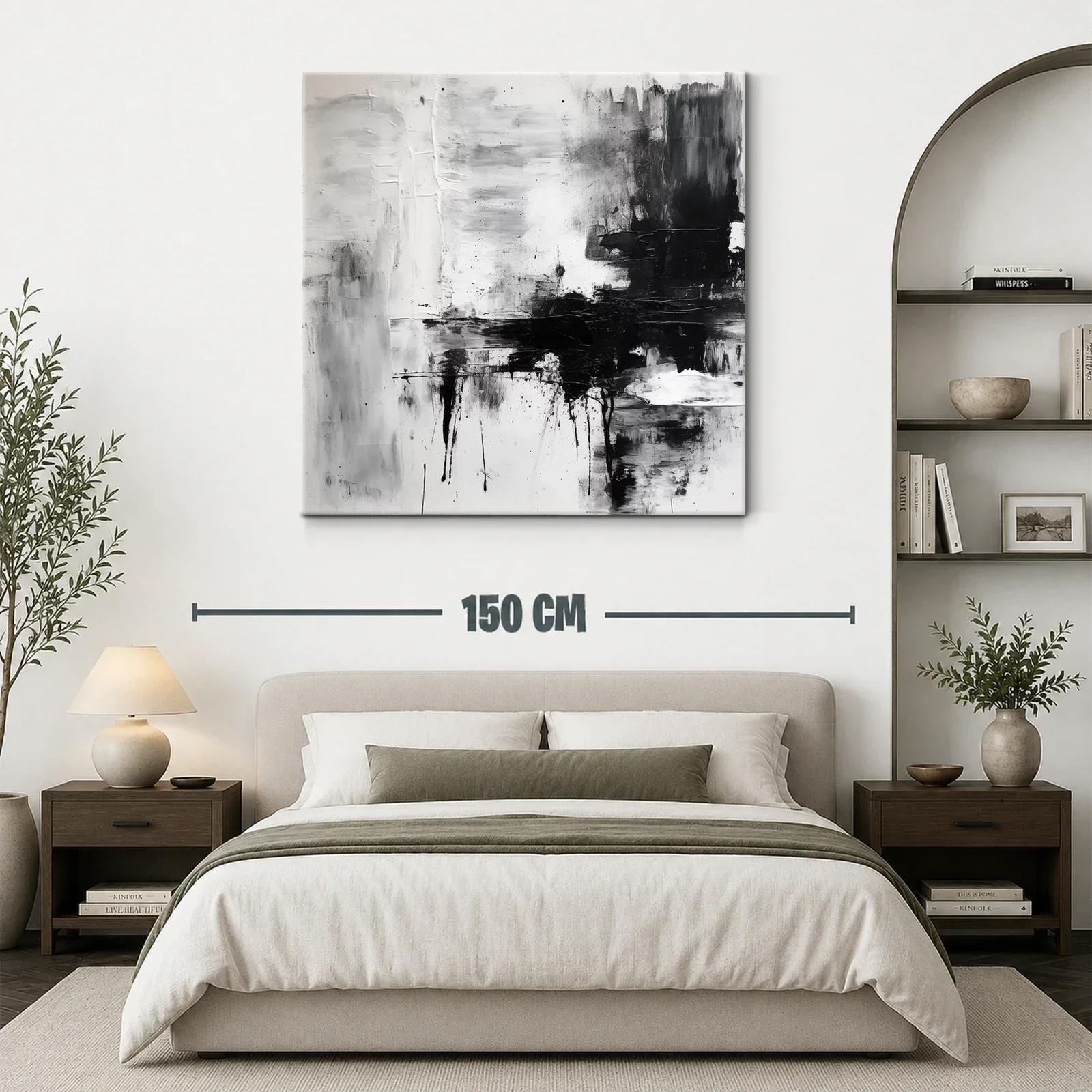 Cuadro abstracto en blanco negro con texturas dinámicas — miniatura 3