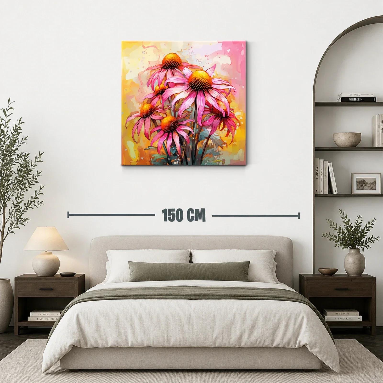 Cuadro vibrante de flores rosas con fondo cálido — miniatura 3