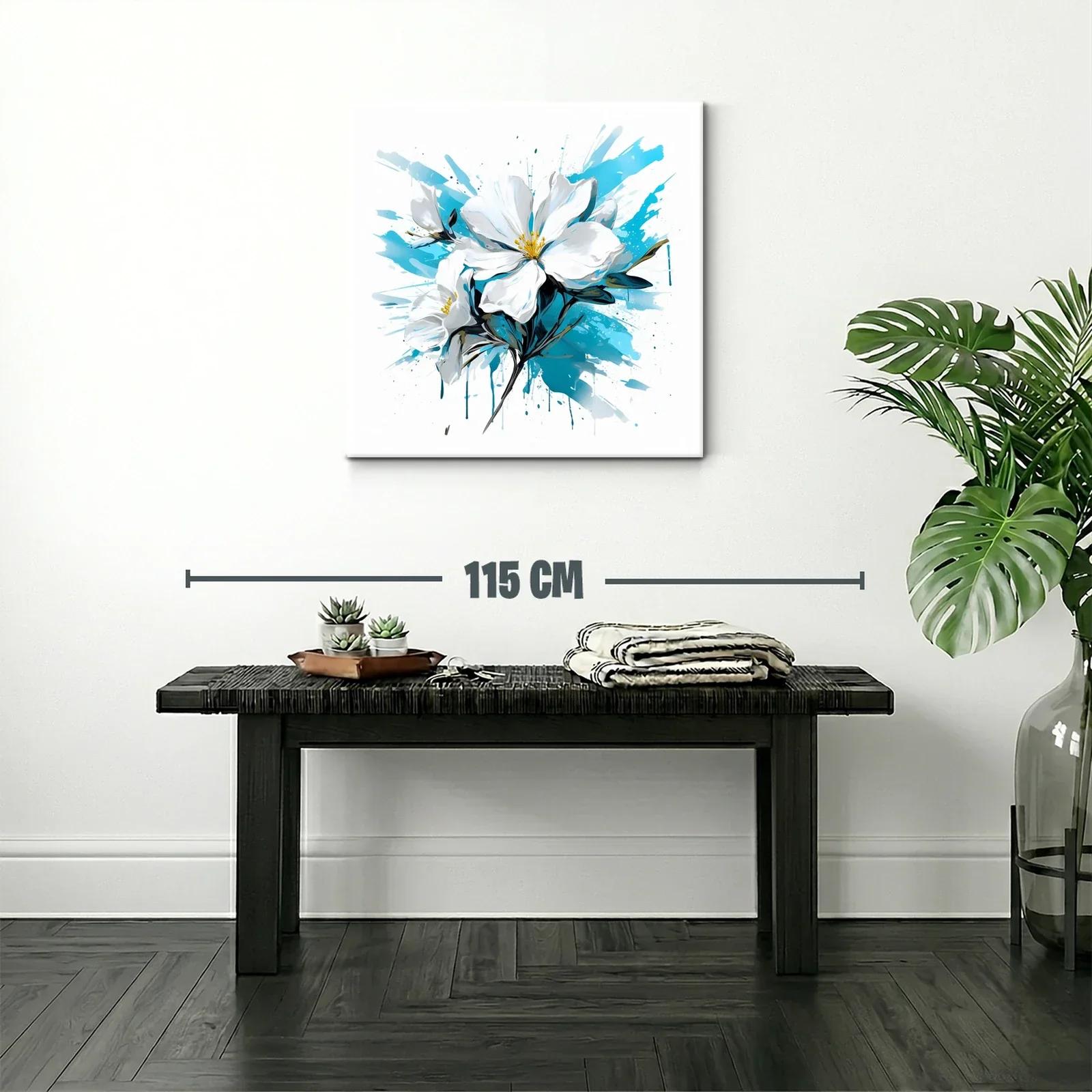 Cuadro con flores blancas y fondo azul vibrante — miniatura 2