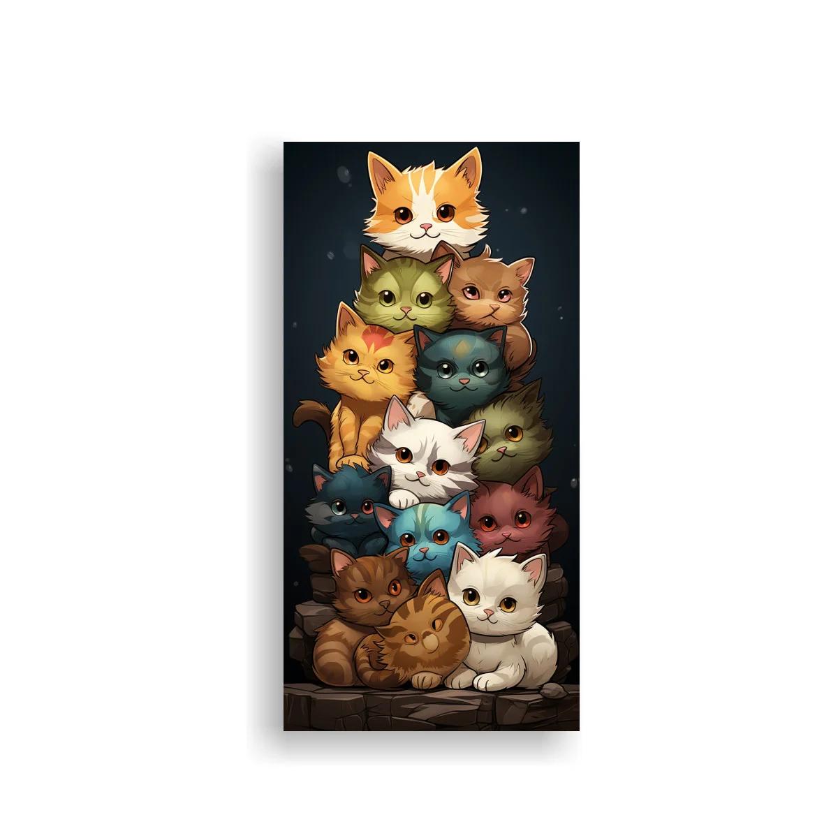 Cuadro grupo de gatitos apilados en torre compacta