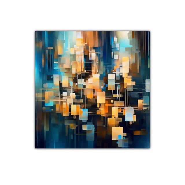 Cuadro abstracto con formas geométricas y colores vibrantes