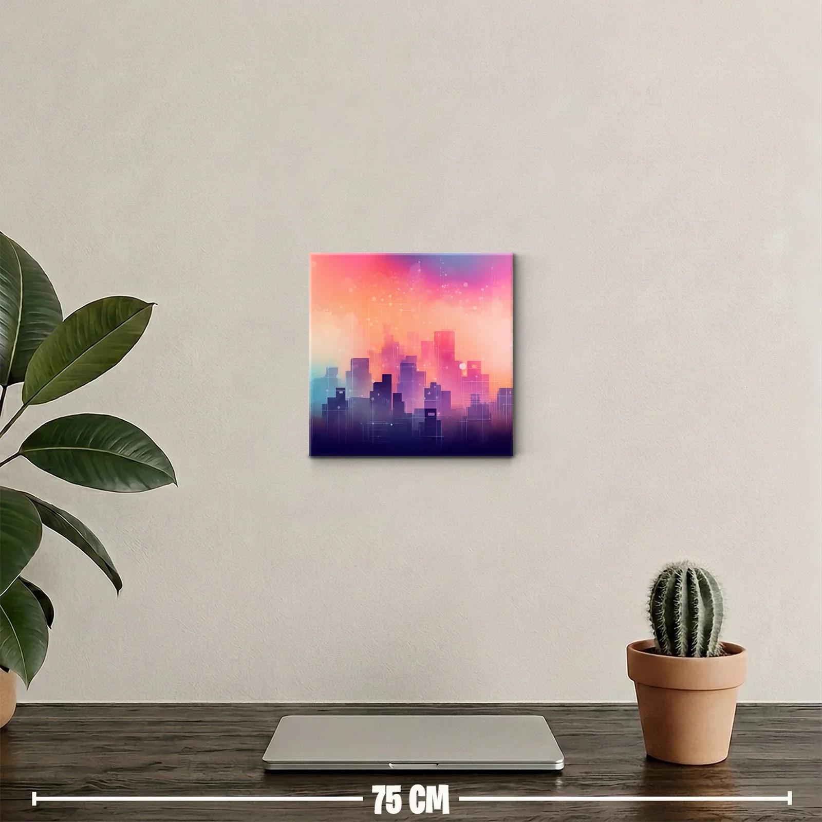 Ciudad abstracta en tonos cálidos y vibrantes al atardecer — miniatura 2