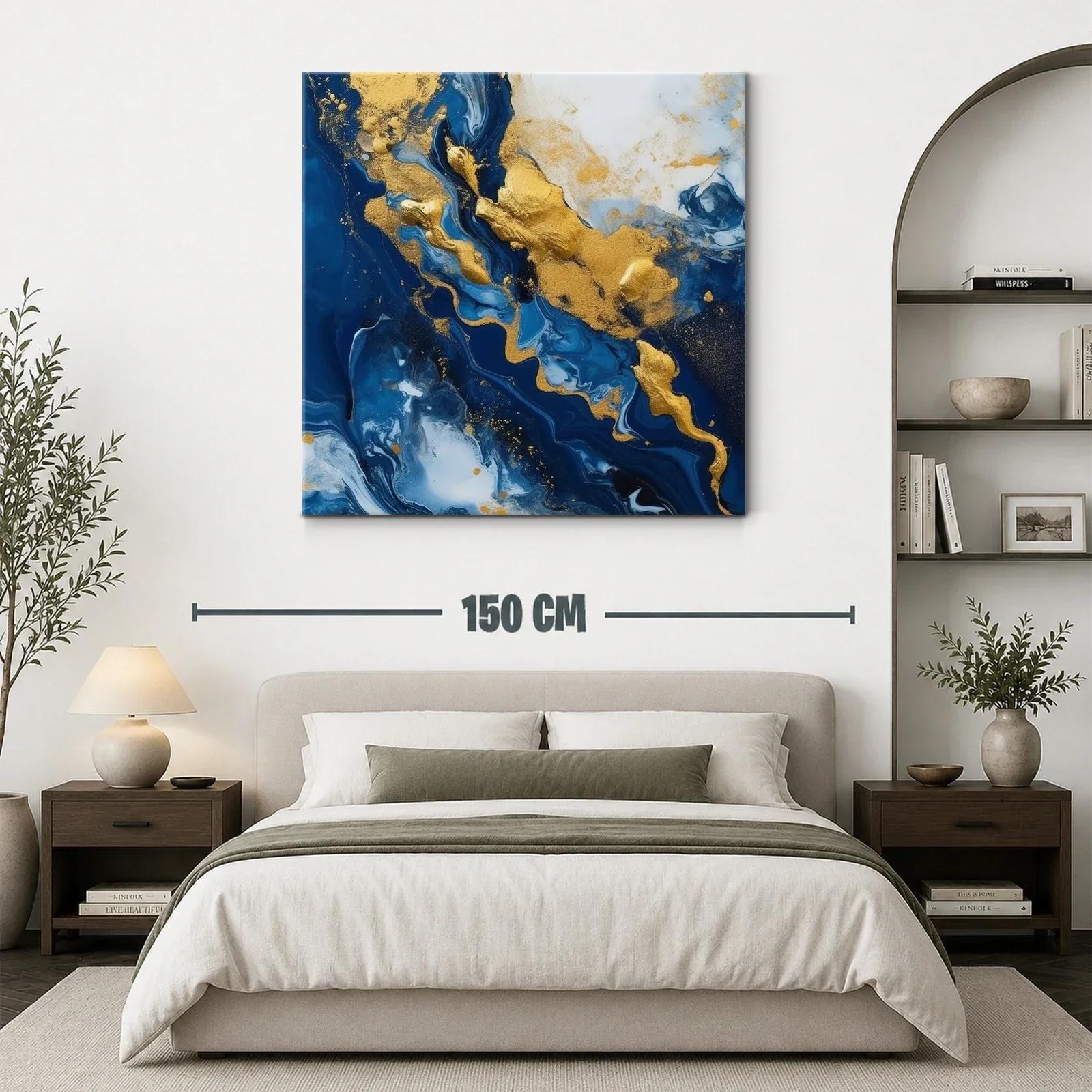 Arte abstracto en azul y dorado para ambientes elegantes — miniatura 3