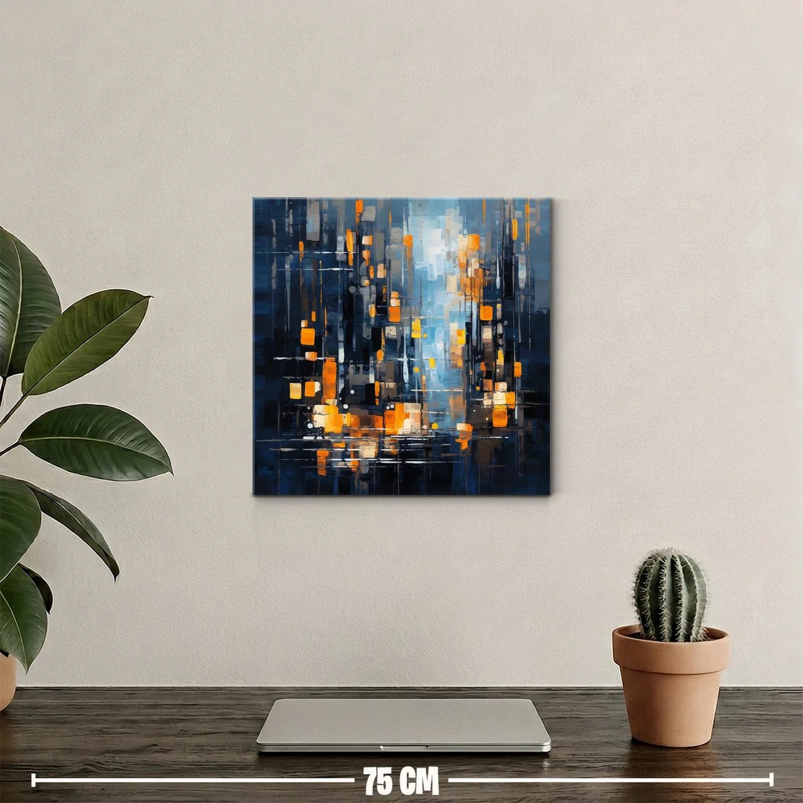 Cuadro abstracto urbano con luces cálidas y tonos fríos — miniatura 2