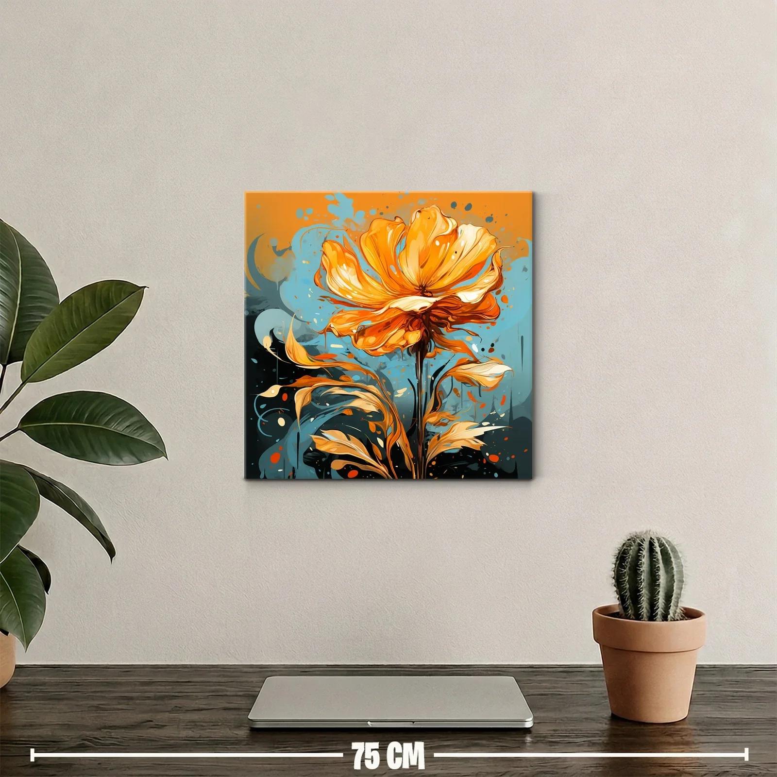 Flor vibrante en tonos cálidos y fondo azul intenso — miniatura 2