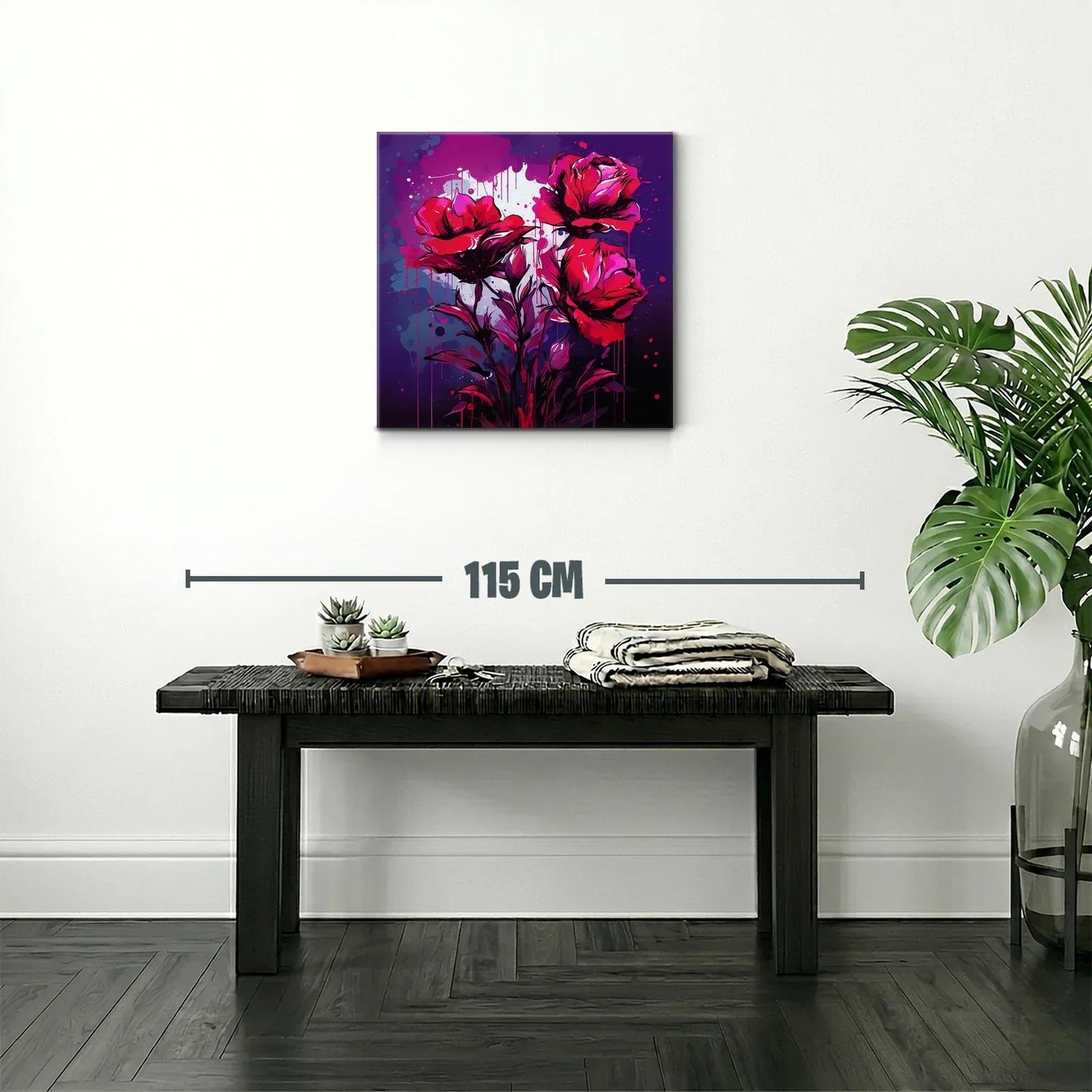 Cuadro con rosas en tonos intensos y fondo violeta — miniatura 2