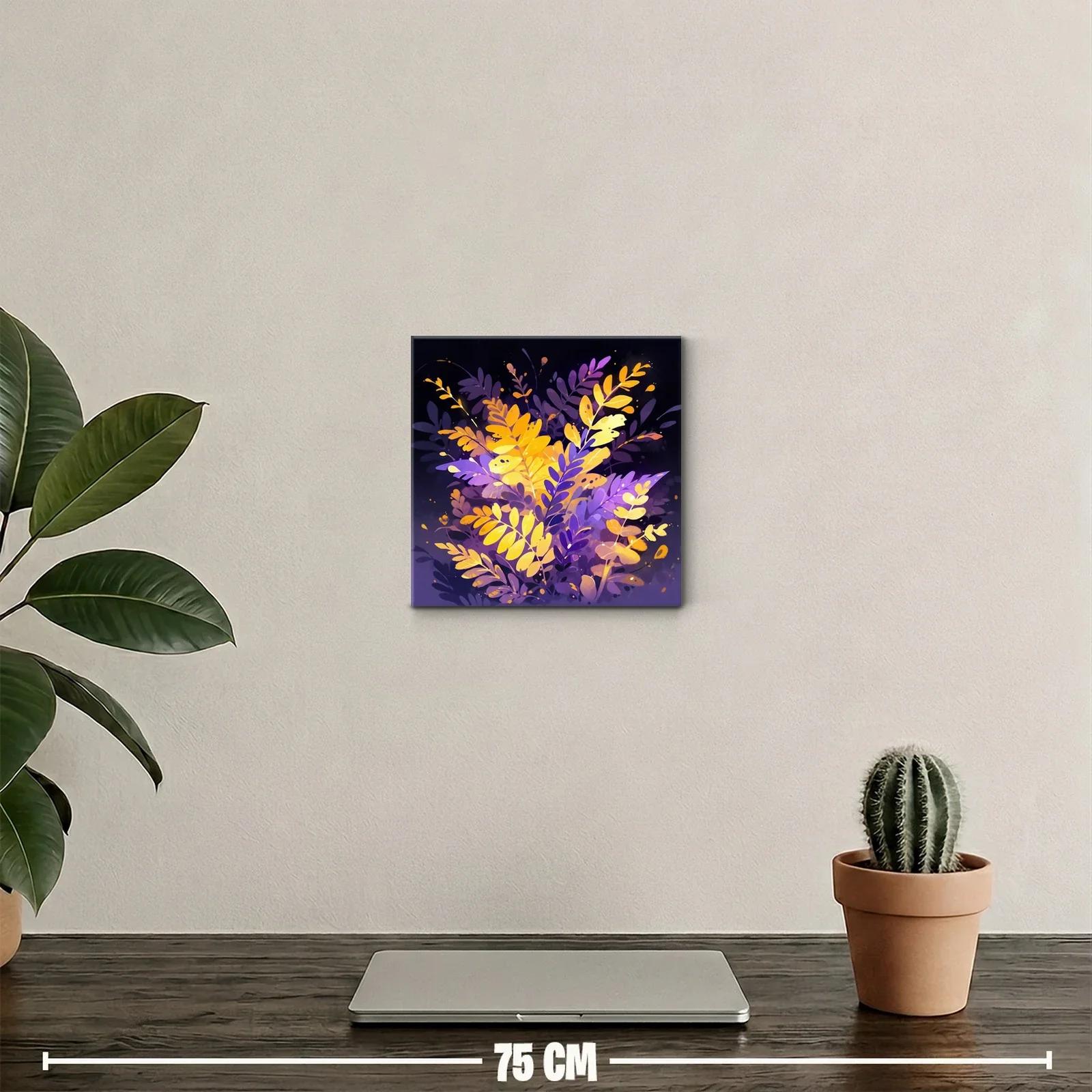 Cuadro decorativo de hojas vibrantes en tonos amarillos y púrpuras — miniatura 2